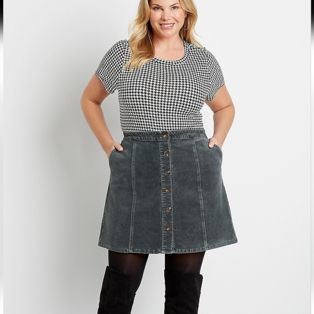 Maurices Gray HIgh Rise Corduroy Button Front Skirt size 14